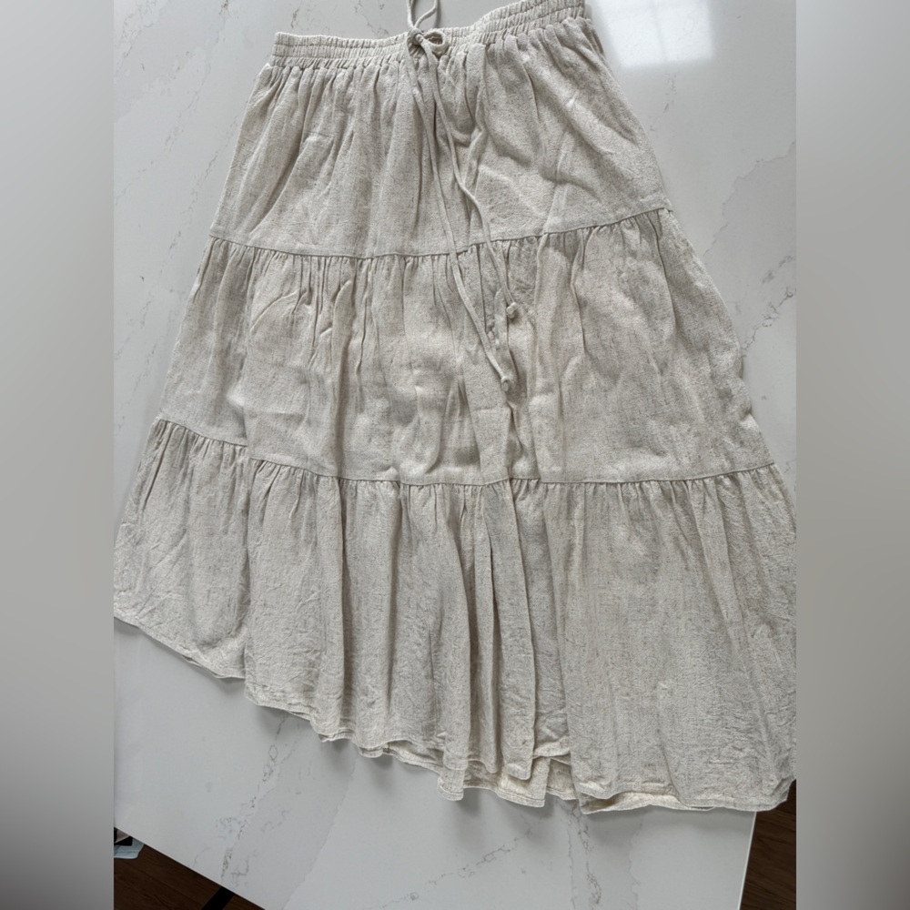 Neuflora Boho Tiered Maxi Skirt in Cream with Drawstring Waist